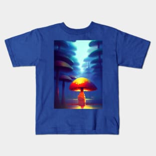 DREAMY SURREAL RED MUSHROOMS IN BLUE FOREST Kids T-Shirt